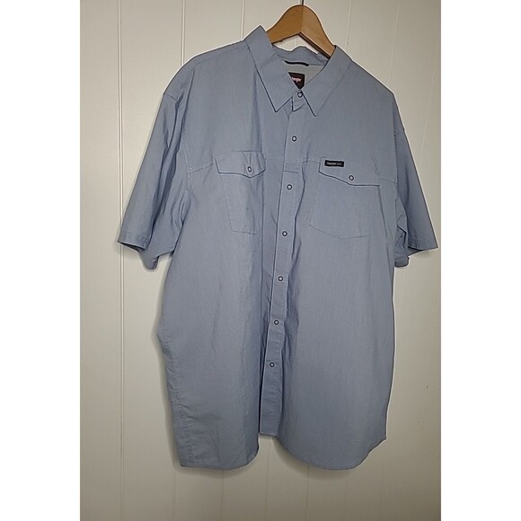 Wrangler Shirt Mens 3XL Outdoor Regular Fit Blue Button Snap Short Sleeve Vent - Picture 2 of 8